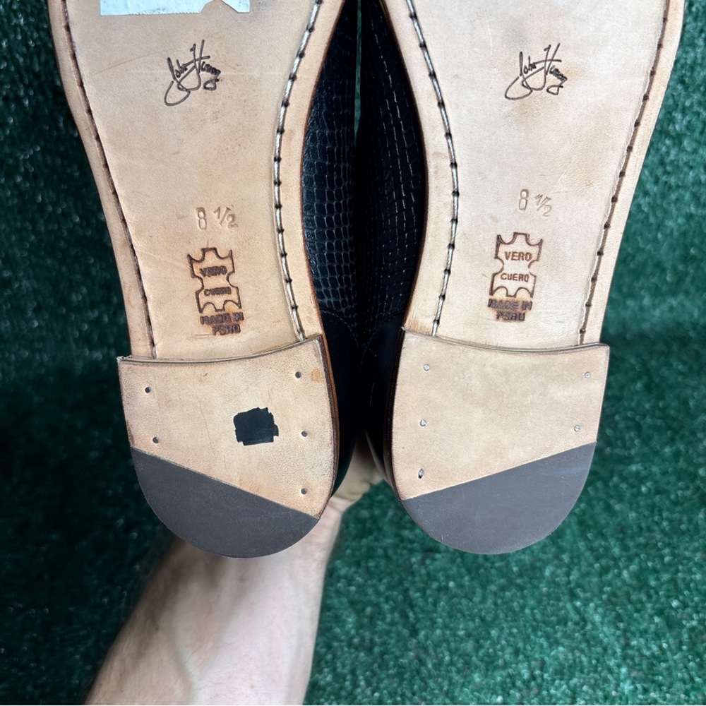 John Fluevog Black Textured Leather Lace-Up Heels - Picture 10 of 12